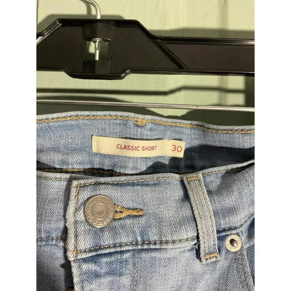Levi Classic Embroidered Denim Shorts - Light Blue - Perfect for Summer